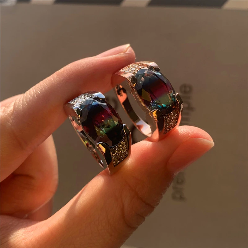 Vintage Mand Kvinde Oval Krystal Smykker, Guld, Sølv Farve Vielsesringe Til Kvinder, Mænd Charme Rainbow Zircon Engagement Ring 1