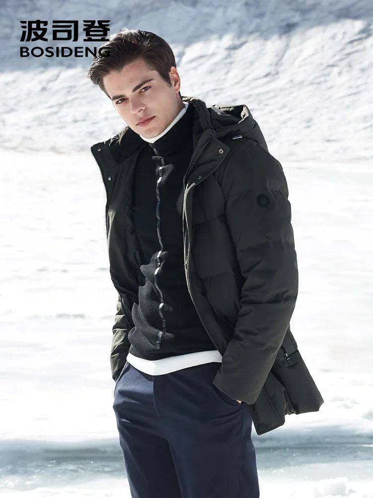 BOSIDENG vinter tykkere ned jakke for mænd hooded ned frakke varm outwear midten af lange regelmæssige top vandtæt seks farver B80141021 1