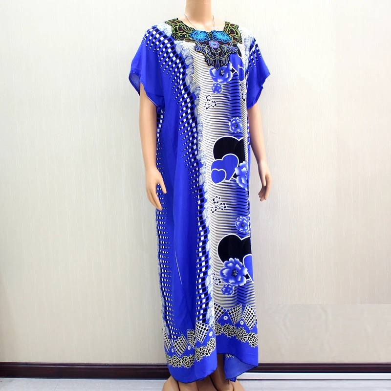 Dashikiage 2019 Afrikanske Dashiki Ankara Hjerte-Formet Trykt Blomster Pynt Blue Bomuld Kvinder Kjole 1