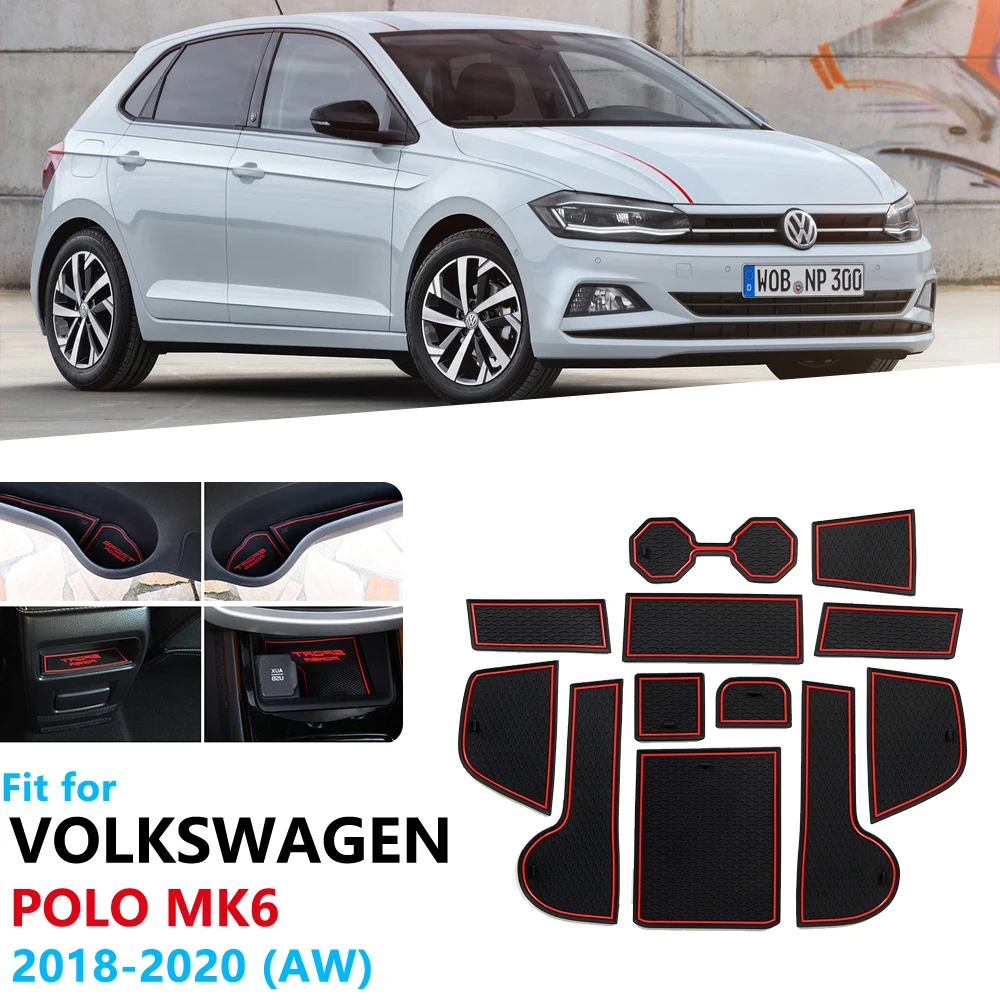 Anti-Slip Gummi Gate Slot Cup Mat for Volkswagen VW POLO 2018 2019 2020 MK6 Døren Groove Mat Pude Tilbehør Bil Klistermærker 1