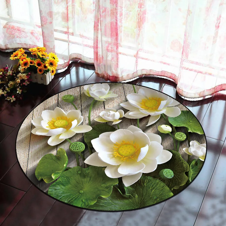 3D Kreative Blomst Udskrivning Runde Tæpper måtte Soveværelse Stue, Te-Bordet, Tæpper, Køkken, Badeværelse Blokeringsfri Måtter 1