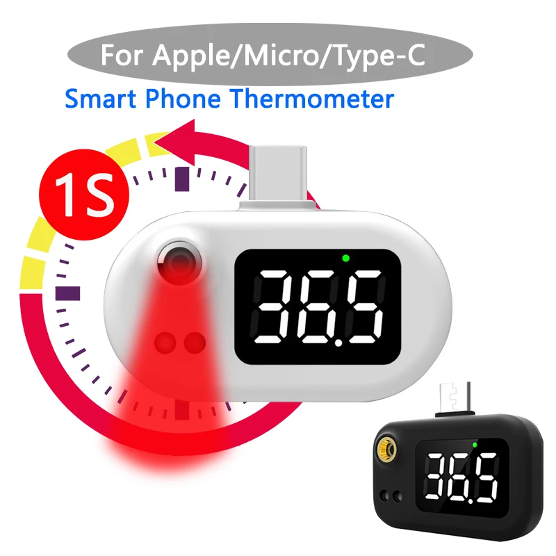 USB-Termometer Intelligent Bærbar Mini Mobiltelefon Termometer Ikke-kontakt Type Infrarød Termometer til apple micro-type-c 1