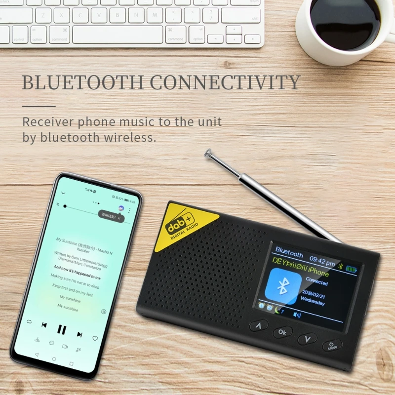 Bærbare Bluetooth-5.0 Digital Radio, DAB/DAB+ og FM-Modtager, Genopladelige Let Home office Radio 1