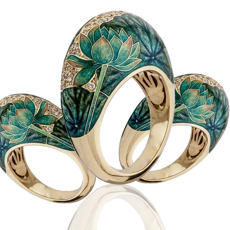 Vintage Olie Malet Lotus Blomst Udsøgt Ring Smykker Til Kvinder Personlighed 3D Blomster Finger Ringe, Smykker Gaver Tilbehør 1