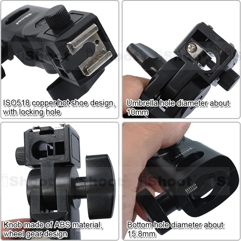 IShoot Mini Flash Bracket/Paraply Holder-Universal Metal Hot Shoe Mount til Canon Nikon, Pentax Olympus Sony HVL-F60M Speedlite 1