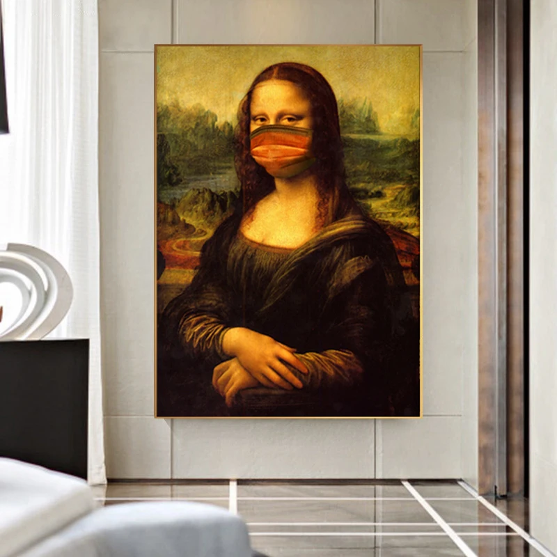 Mona Lisa Sjove Maske Olie Maleri på Væggen Gengivelser Lærred Kunst Plakater og Prints Væg Kunst Billedet for at Stue Indretning 1