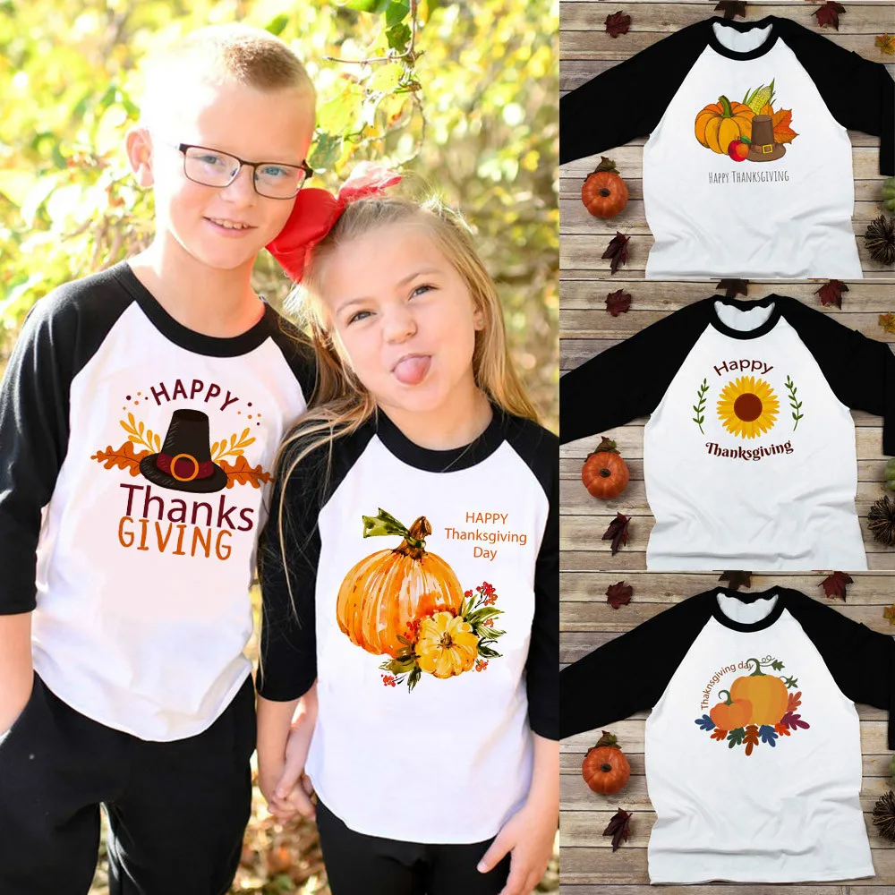 Thanksgiving Pumpkin Shirts Børn Drenge Piger med Lange Ærmer Efteråret Falder Shirts Halloween/takket Give Ralgan T-shirts Drop Skib 1