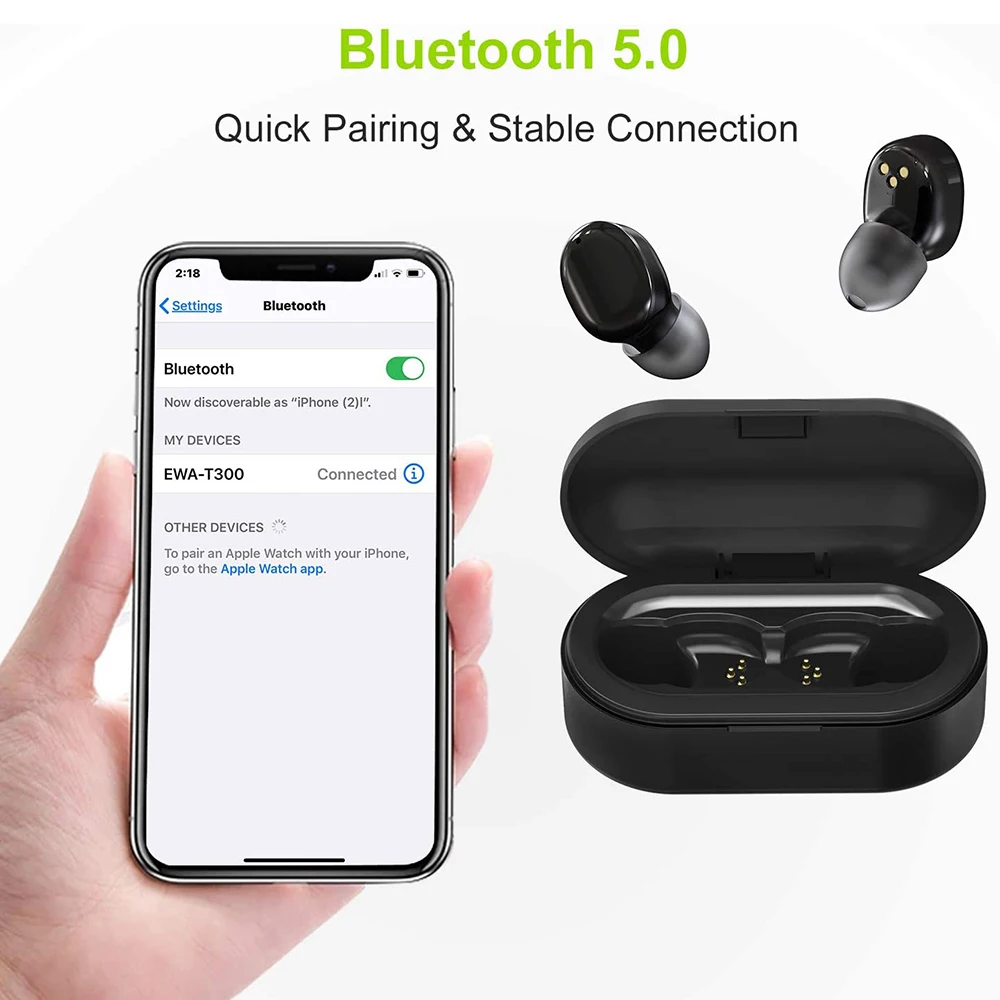 EWA T300 Bauhaus StyleTWS Ørepropper Bluetooth-5.0 In-Ear HD Stereo Trådløse Hovedtelefoner med Mikrofon vandtætte øretelefoner gratis fragt 1