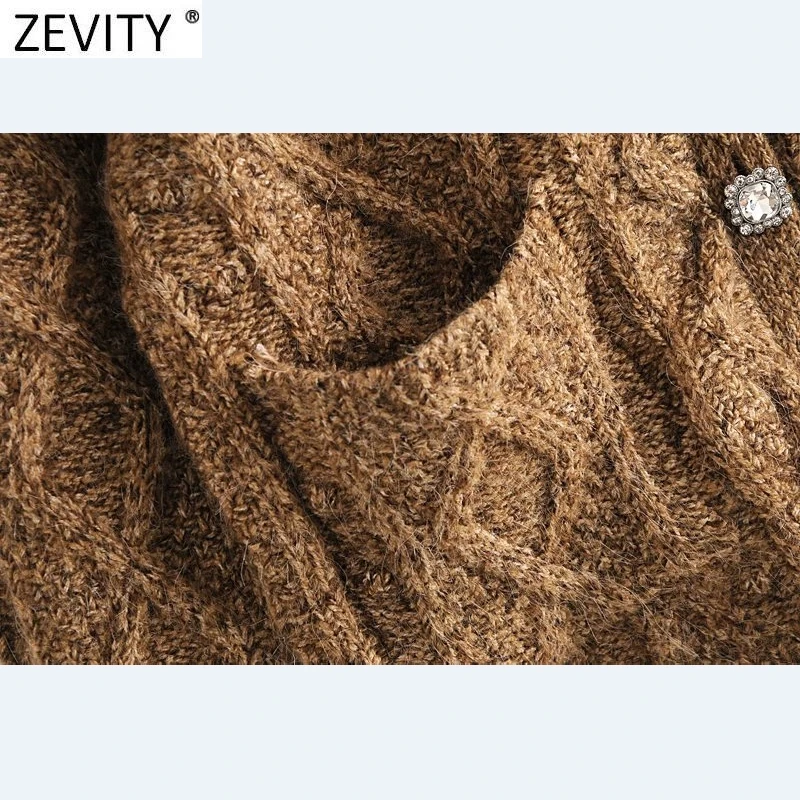 Zevity Nye 2021 Kvinder Vintage V Hals Diamant Knapper Kort At Strikke En Sweater Kvindelige Smart Langærmet Hæklet Cardigans, Toppe S623 1