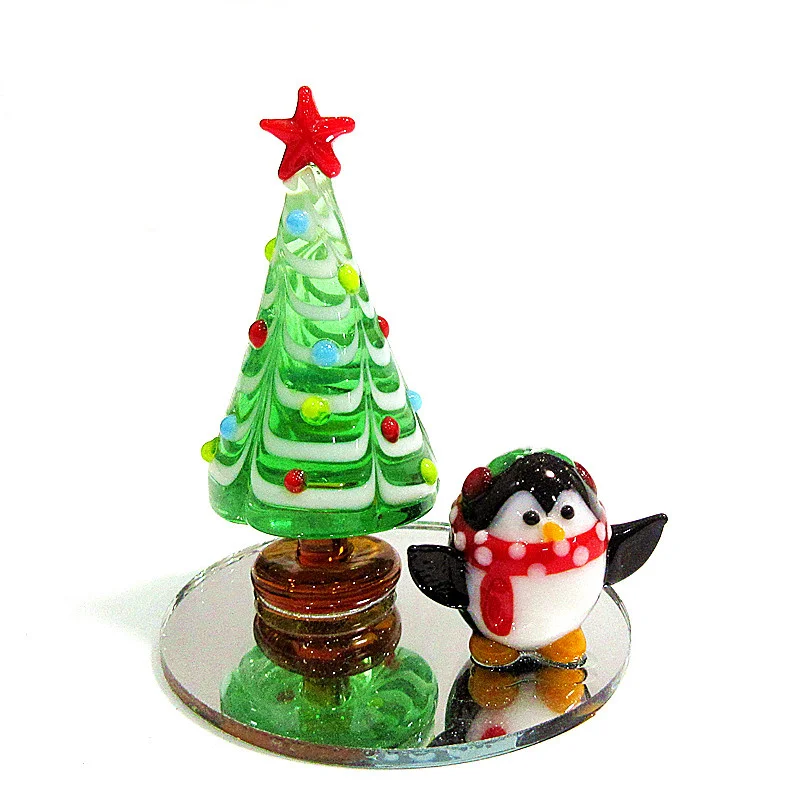 Kreative miniature håndlavet glas juletræ Ornament søde pingvin figur match design Home Decor charme tilbehør 1