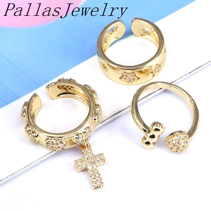 10stk Crystal Cross Ring For Kvinder Justerbar Cubic Zirconia Cuff Åben Ring Stabelbare CZ Guld Enkle Smykker Gave ring 1