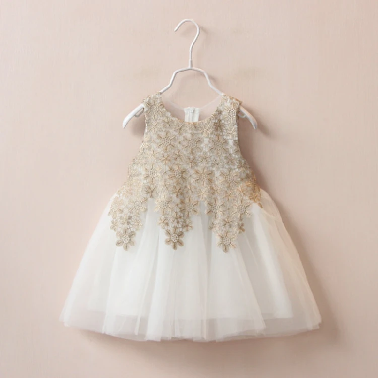 2019 nye sommer fashion børn dress golden flower piger blonde kjole baby prinsesse kjole børn cocktail kjole 1