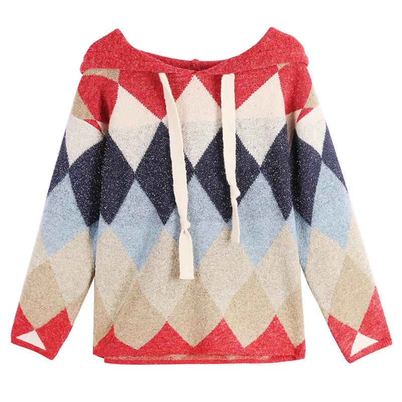 Løs Argyle Hat Pullover Sweater Woomen 2020 Foråret Lange Ærmer Studerende Strikket Sweater Kvinder 1