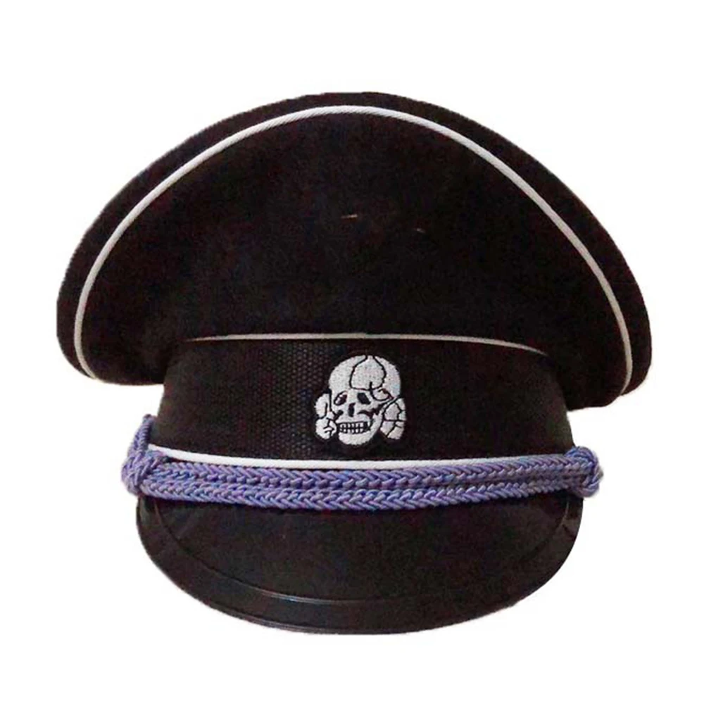 Tyske Elite Infantry Officer Uld Hat Visor Cap Sølv Ledningen Felt Sort 1