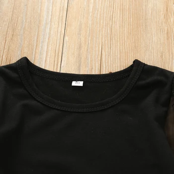 2STK Piger Mode sæt Transparent lang puff ærmer sort T-shirt, grå plaid-knappen nederdel kjole outfit søde piger Sommer sæt 2