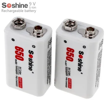 2stk Soshine 9V Høj Kapacitet 650mAh Li-ion Genopladeligt Batteri Batería Baterias + Bærbar Batteri Box 3