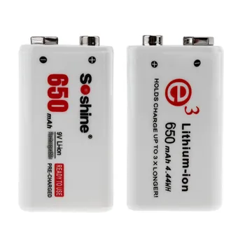 2stk Soshine 9V Høj Kapacitet 650mAh Li-ion Genopladeligt Batteri Batería Baterias + Bærbar Batteri Box 4