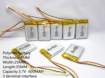 3,7 V 600mAh Genopladeligt li-Polymer Li-ion Batteri Til hovedtelefoner fartskriver MODEL 582535 SP5 mp3-mp4, GPS 602535 062535 1