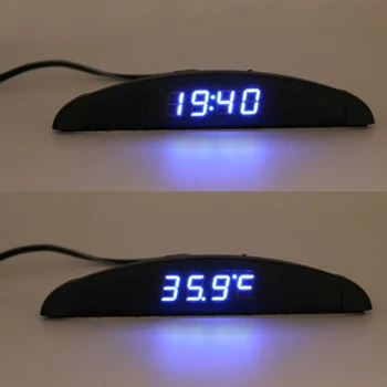 3 i 1 Termometer Kalender Tid/Temperatur/Spænding Digital LED Alarm Auto Elektronisk Ur Bil Voltmeter 12V 3