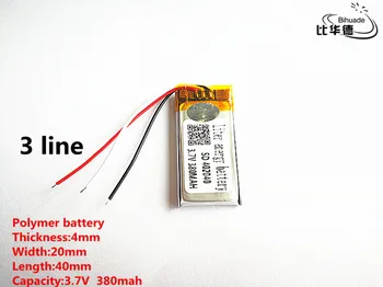 3 linje Gode Qulity 3,7 V,380mAH,402040 Polymer lithium-ion / Li-ion batteri til TOY,POWER BANK,GPS,mp3,mp4 1