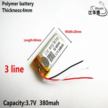 3 linje Gode Qulity 3,7 V,380mAH,402040 Polymer lithium-ion / Li-ion batteri til TOY,POWER BANK,GPS,mp3,mp4 3