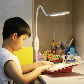 360 Graders Fleksibel Svanehals, Moderne Skrivebord LED-Lampe med afbryder Lysdæmper Fjernbetjening Clip-on Desktop Light Klemme for Læsning