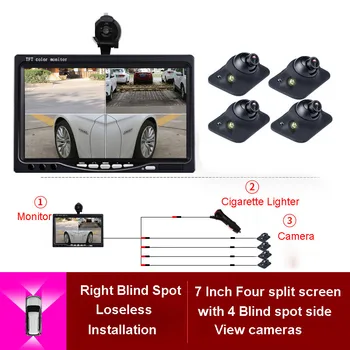 360 View Bil Kamera, 4-Vejs Kameraer Parkering System Til surround Venstre / Højre Side Foran Night Vision Kamera med 7 Tommer HD Bil Skærm 3