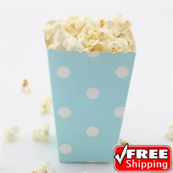36pcs Lys Blå Popcorn Kasser Polka Dot-Baby Shower, Fødselsdag-Custom Fordel Gave, Slik, Snack Papir Behandle Kasser,Beholdere 0