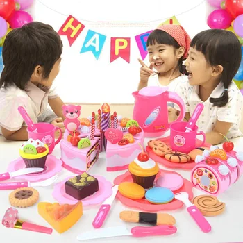 37-80Pcs DIY Foregive Spil Frugt Cutting Fødselsdag Kage Køkken Mad, Legetøj Cocina De Juguete Toy Pink Blå Piger Gave til Børn 660