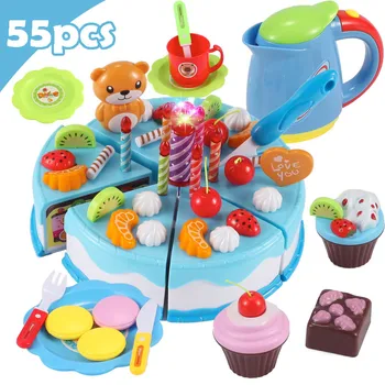 37-80Pcs DIY Foregive Spil Frugt Cutting Fødselsdag Kage Køkken Mad, Legetøj Cocina De Juguete Toy Pink Blå Piger Gave til Børn 4