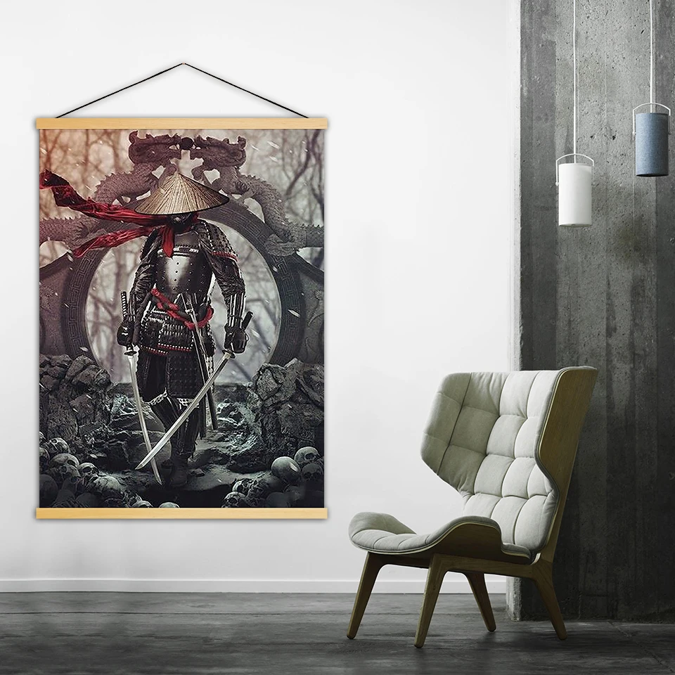 Canvas Print Plakat Hjem Dekoration Væg Kunst Animationsfilm Japansk Samurai Maleri Massivt Træ Hængende Rul Moderne Simple Billede 2