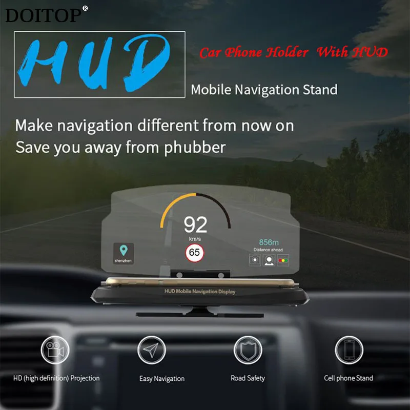Forrude-Projektor HUD Head Up Display Universal Mobiltelefon Holder Multifunktions-6,5 Tommer til iPhone Til Samsung GPS 2