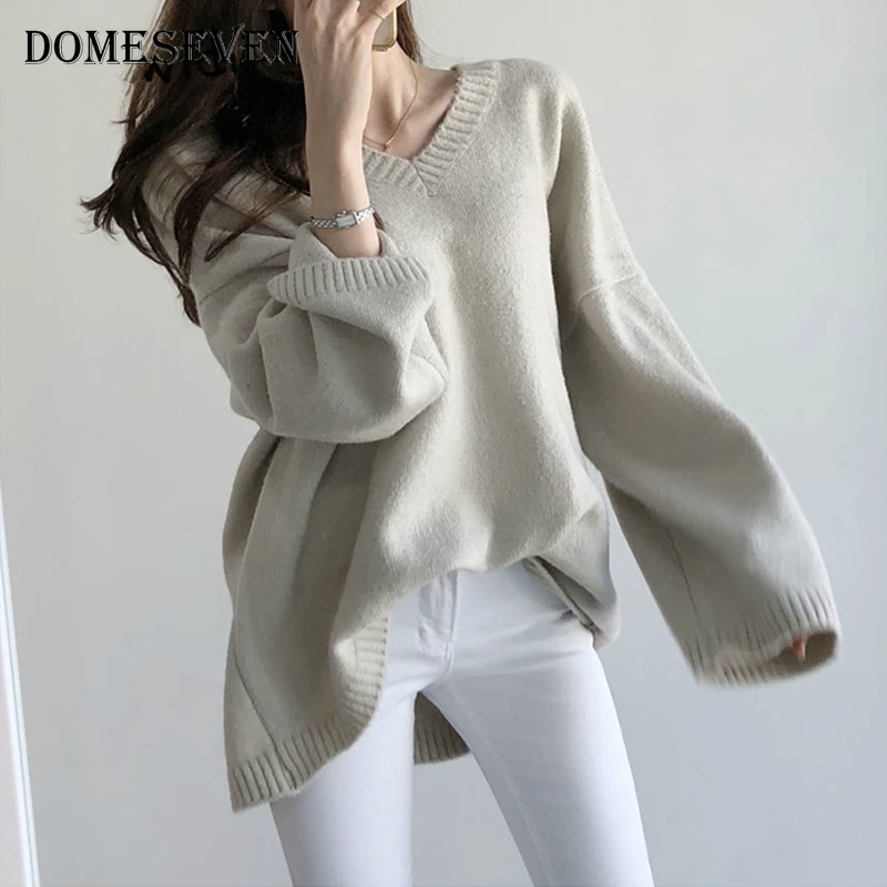 2020 Kvinder Cashmere Oversize Sweater Damer Solid Koreanske Top Med V Hals, Løs, Afslappet Pullovere Kvindelige Vinter Strikkede Sweater 2