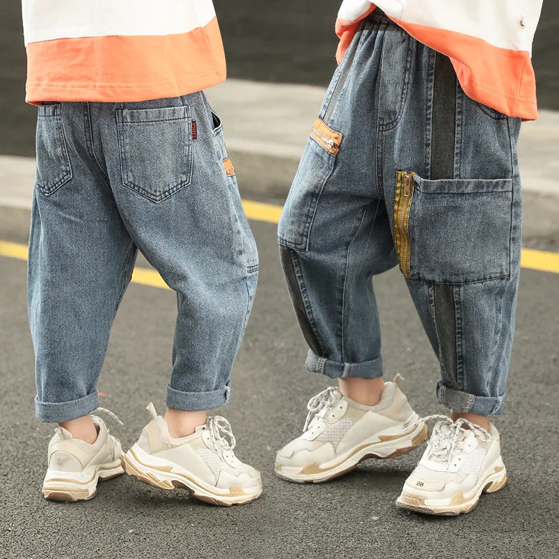 Stilfuldt børnetøj Jeans Til Drenge Løs Denim Bukser Hip hop Jeans Lommer Teens Dreng Harem bukser Varm Vinter Kids Jeans 2