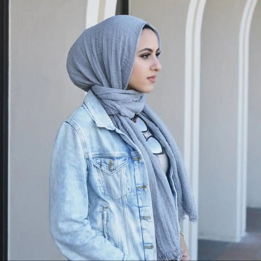 Nyeste Kvinder Tørklæde Crinkle Boble Hijab Bomuld Sjaler Mode Almindelig Rynke Wrap Muslimske Hovedbøjle Drapere Populære 87Color 10stk/Masse 2