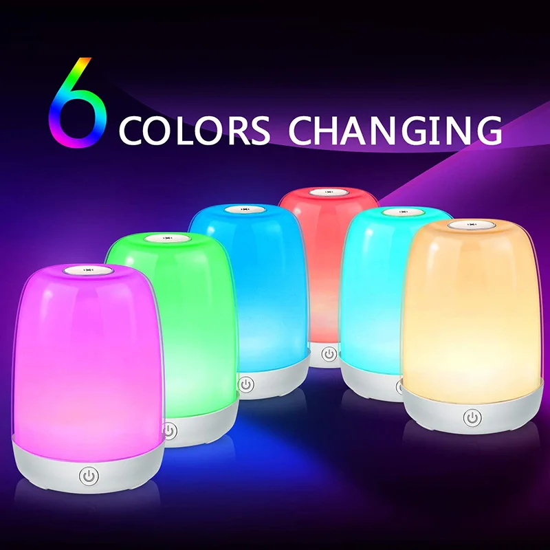 LED Nat Lys Touch Sensor-LED sengelampe 6 Farver Justerbar USB-Nat Lys til Soveværelse, Stue, Kontor Børn Gave 2