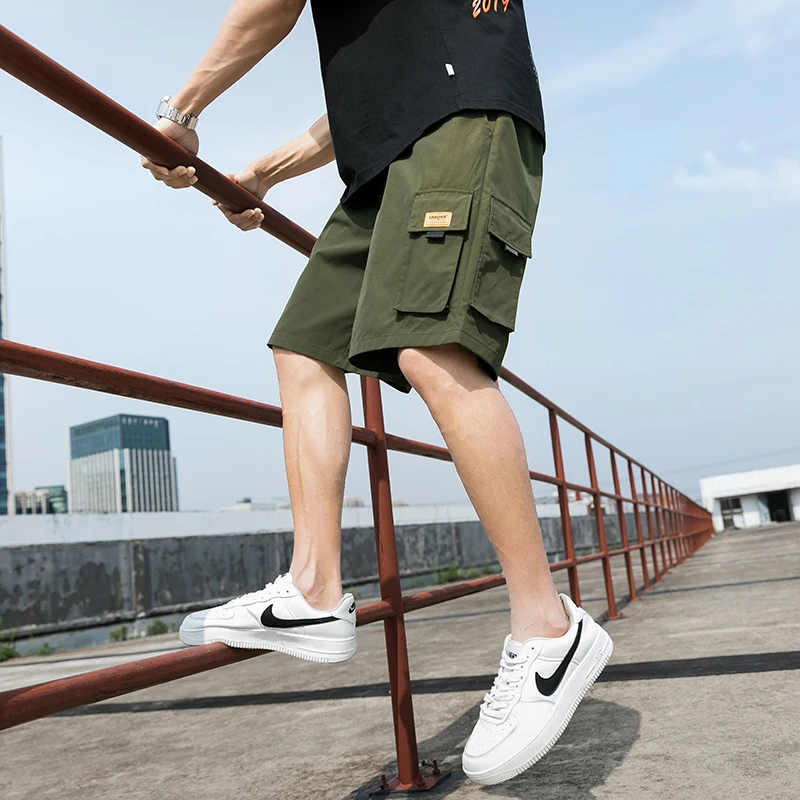 Herre Militære Cargo Shorts 2021 Streetwear Solid Lommer Hiphop Taktiske Shorts Mænd Løs Arbejde Casual Korte Bukser Til Mænd Bukser 2