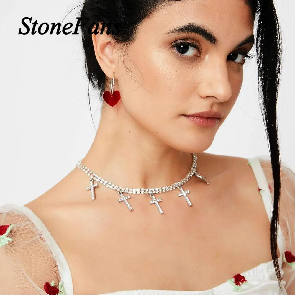 Stonefans Erklæring Rhinestone Lag på Tværs af Choker Halskæde til Kvinder Bling Smykker Indlagt Halskæde på Tværs af Choker Krave 2