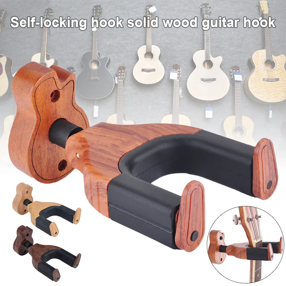 1 Stk Guitar Bøjler Krog Indehaver Træ Vægbeslag Auto-Lock String Instrument Tilbehør &T8 2