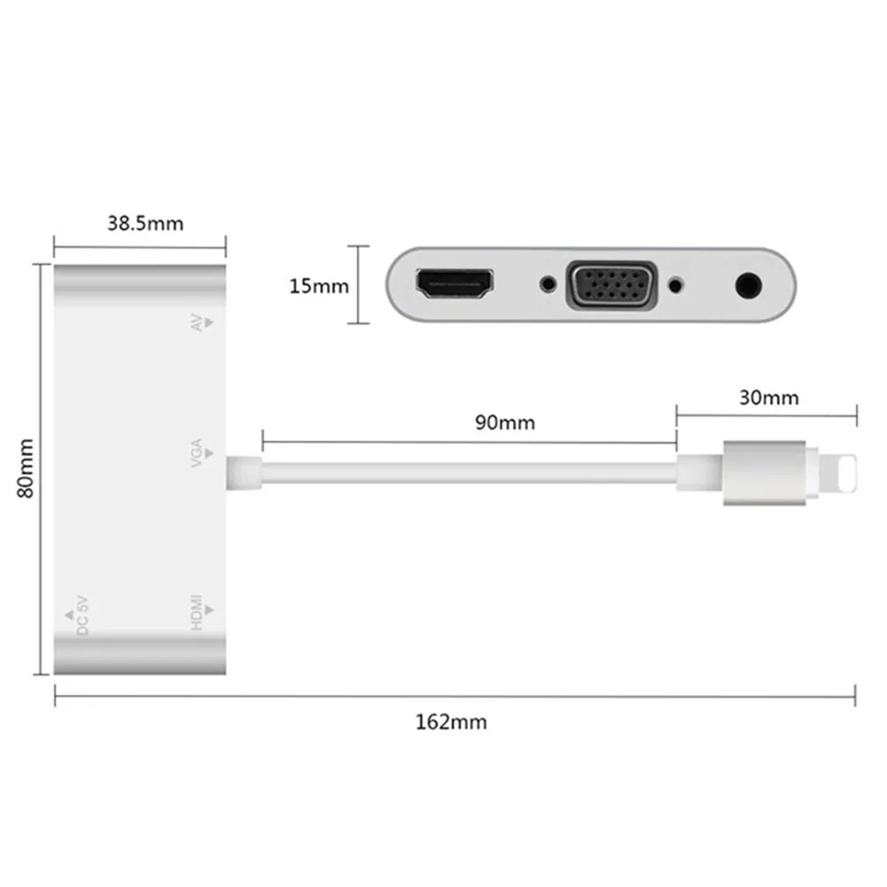 Lightning Adapter Lightning Port til HDMI/VGA/3.5 mm Hovedtelefon Jack Adapter 1080P Converter 2