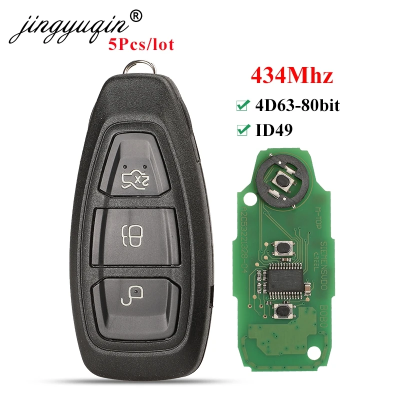 Jingyuqin 5pcs Smart Fjernbetjening Nøgle For Ford Focus C-Max, Mondeo Kuga Fiesta, B-Max 433Mhz ID49/ 4D63 80Bit Intelligent Contorol 2
