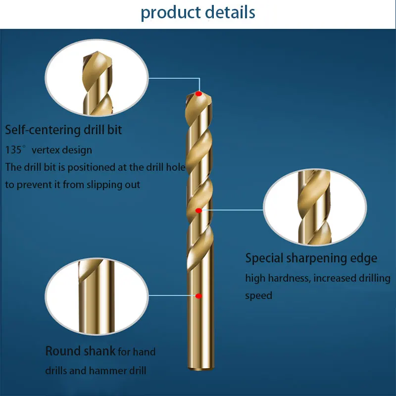 AOBEN 13/19PCS HSS Titanium Twist Drill Bit Sat til Metal, Træ elektrisk værktøj, Tilbehør Runde Skaft Belagt 1.0 mm-10 mm 2