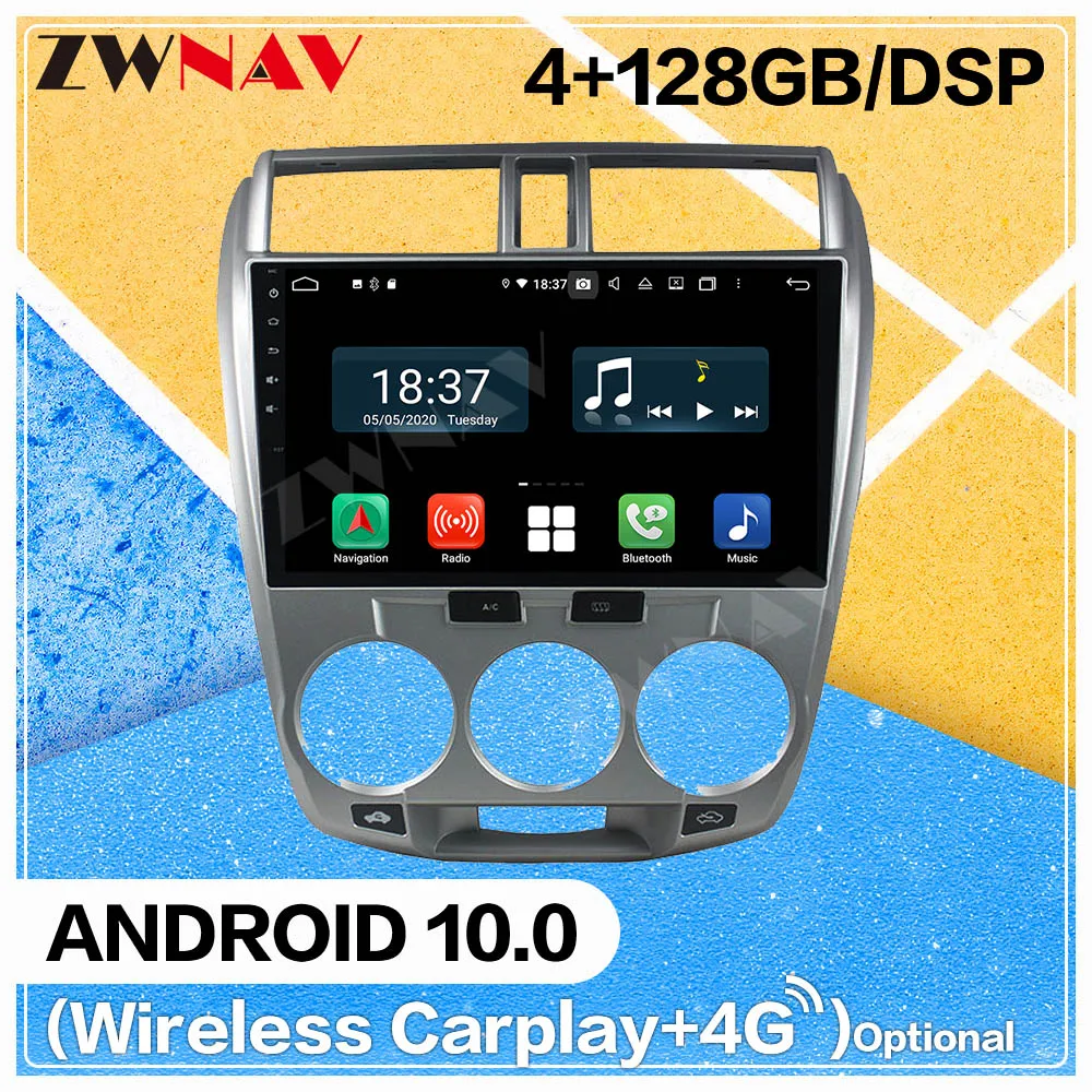128G Carplay Android 10 tv med DVD-Afspiller til Honda CITY 2006-2008 2009 2010 2012 2013 BT GPS-Auto Radio Audio Stereo Head unit 2