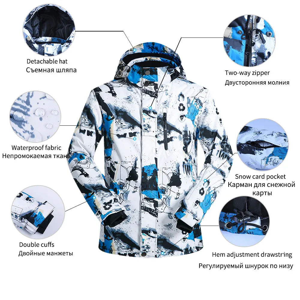 New Ski Jackets And Pants Men Brands Waterproof Snow Snowboard Jacket Hiking Winter Jacket Men Skiing and Snowboarding Clothes 2