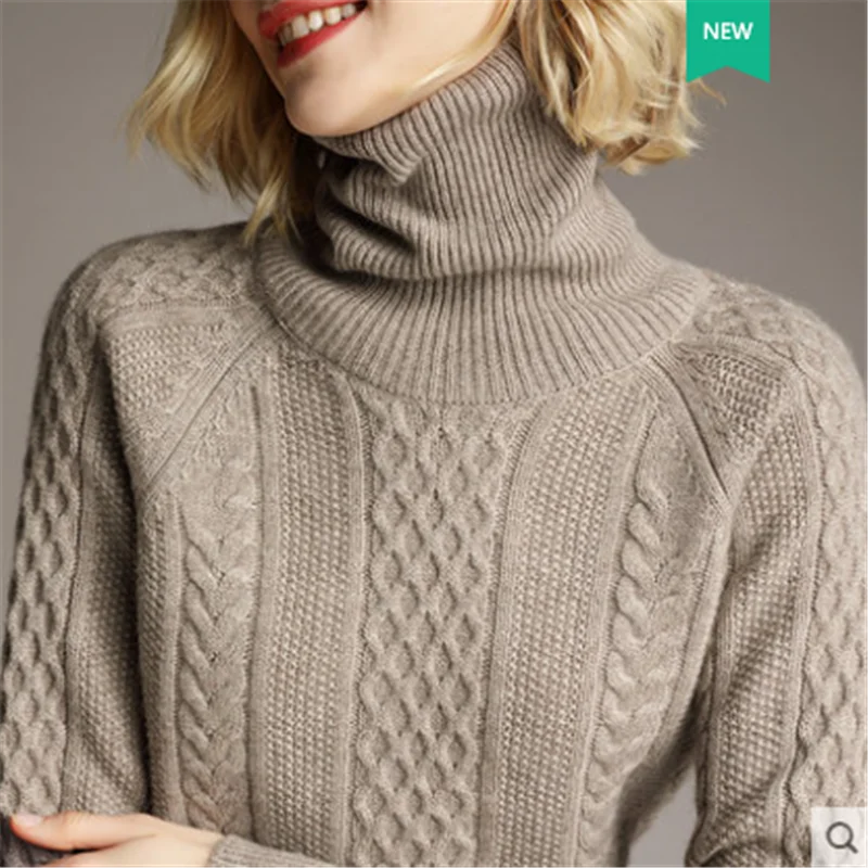 Kvinder er Massivt Pullovere Efterår og Vinter Ren Uld Rullekrave Sweatere Raglan Ærme Fortykket Mode-Twist Pattem Sweater 2