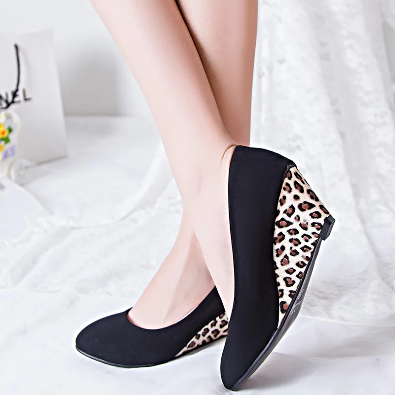 2020 nye wedge leopard kvinder sko lavvandede Spids Tå Flok afslappet sommer enkelt sko mode damer kjole shoes de mujer PU 2