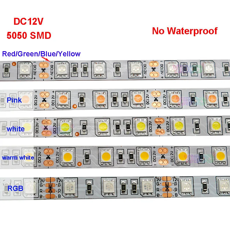 5M/masse 60LEDs/m DC12V 5050 SMD Hvid/Varm Hvid/Rød/Grøn/Gul/Blå/Pink/RGB/UV/RGBW/RGBWW Fleksibel Led Strip Light tape 2
