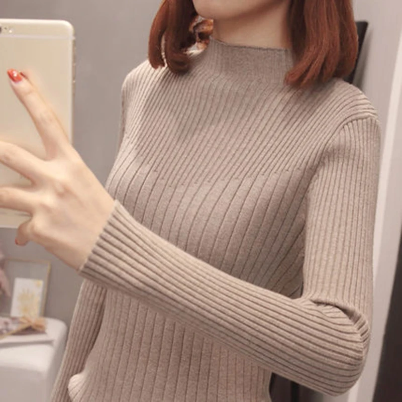 2019 koreanske version Strik Kvinder Halvdelen høj krave Sweater Toppe Femme foråret Efteråret Lange Ærmer Pullover Kvinder Trøjer ZX201 2