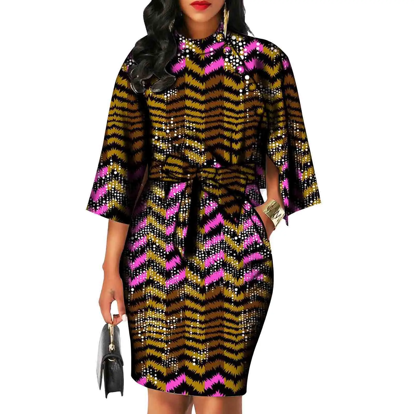 2020 afrikanske kjoler til kvinder AFRIPRIDE bazin riche ankara print ren bomuld egen tilpassede voks batik bue o-neck dress S1825092 2