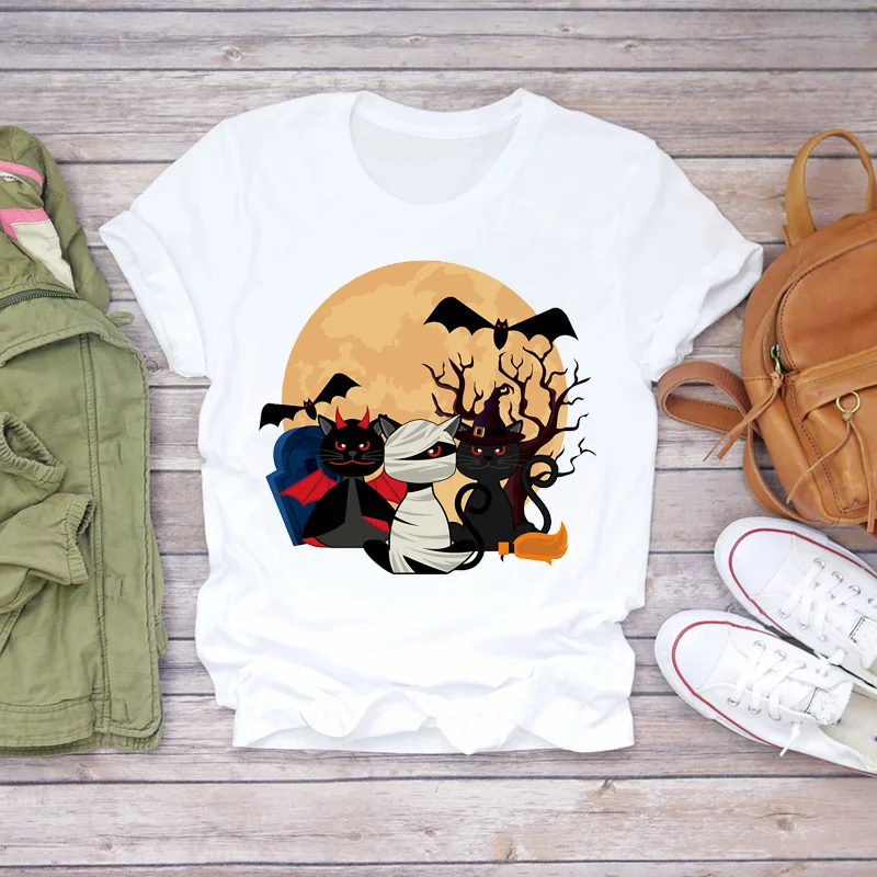 Kvinder Cartoon Cat 90'erne Og Sjove Halloween Mode Print Dame T-shirts Top Womens Grafisk T-Shirt Damer Kvindelige Tee T-Shirt 2